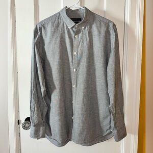 John Varvatos Charcoal Linen Button-Down Dress Shirt Slim Fit 16 32/33